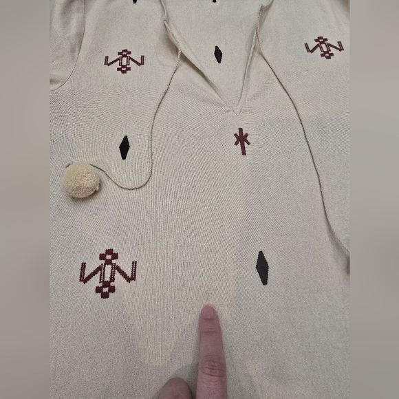 Madewell Embroidered  Top Raw Silk Noil Yarn Size Sm Beige Tribal Print Western - Picture 11 of 14